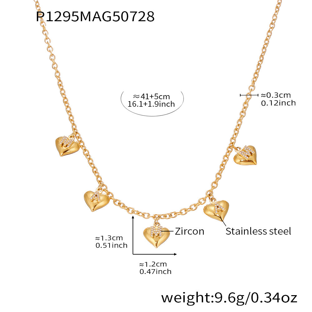 B廠【P1295】超閃5A鋯石字母愛心項鍊跨國時尚新款飾品不鏽鋼材質不掉色 25.08-1