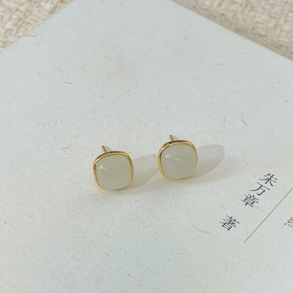 E廠【XDQ11284E】S925純銀新中式天然和田玉耳環高級感輕奢小方糖玉石耳飾品女
 26.01-2
