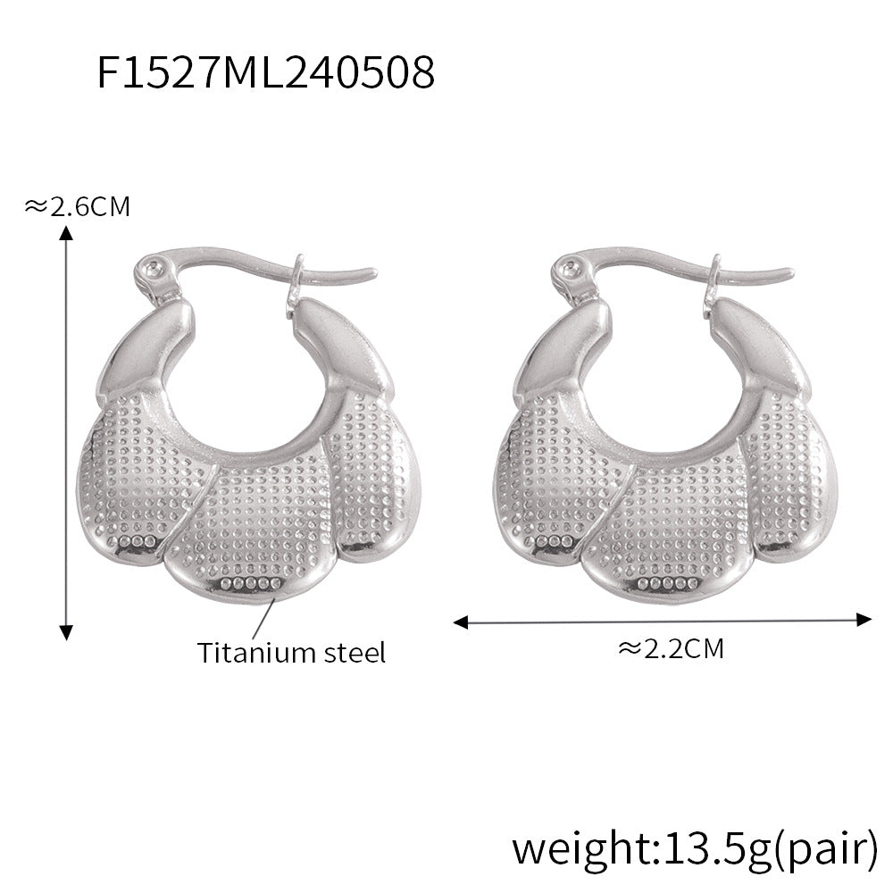 B廠【F1527-28】新款歐美空心優雅石紋耳環冷淡風時尚氣質花形耳圈ins風鈦鋼耳環 24.05-3