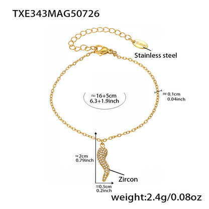 B廠【TXP342】全新中式飾品不銹鋼5A鋯石小辣椒狗骨頭個性雙層項鍊手鍊套裝 25.08-1