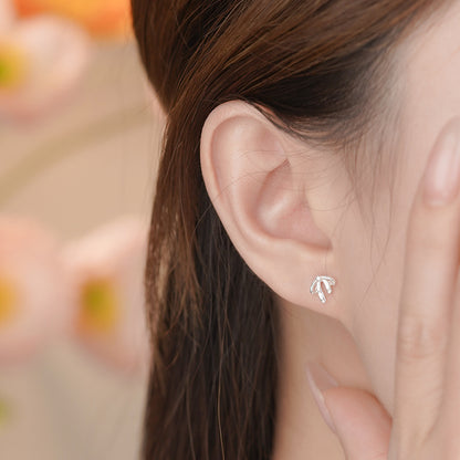 D廠【YC7265E】足銀S999蝴蝶結直針螺絲耳環公主甜美氣質優雅韓風溫柔耳飾
 25.11-1