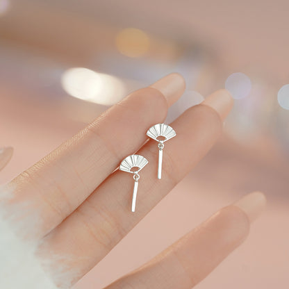 D廠【YC9206E】S999足銀扇子耳環女新中式國風小巧扇形耳環簡約設計耳環 25.03-4