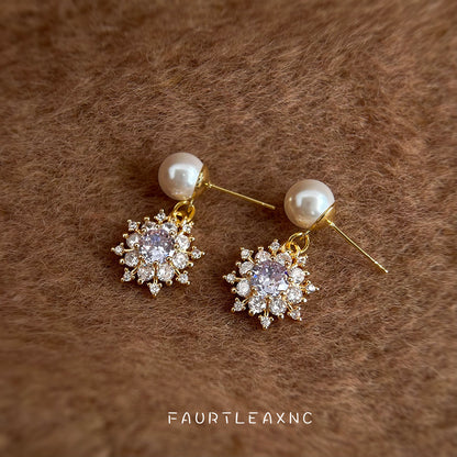 C廠【7078】時尚輕奢高級感鋯石雪花珍珠氣質唯美新款手工耳飾
 25.11-2