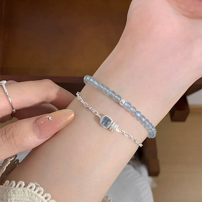 E廠【DQ0019S】ins小眾設計海藍寶方塊豬鼻子手鍊女S925純銀精緻高級感手飾
 25.09-1
