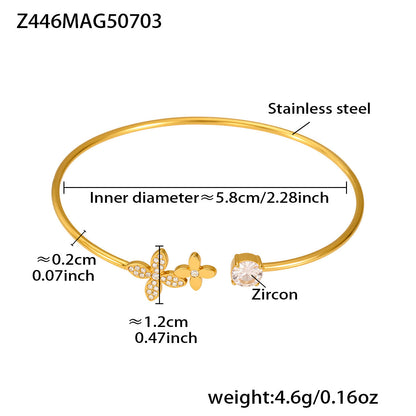B廠【Z446】不鏽鋼5A鋯石滿鑽八芒星大小雙愛心開口手鐲組合歐美飾品女 25.07-2