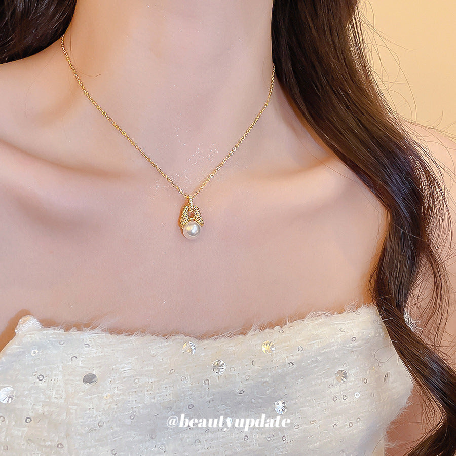 A廠【HN10520】18k真金電鍍鋯石珍珠吊墜項鍊精緻優雅氣質鎖骨鏈輕奢高級感頸鍊
 25.11-1