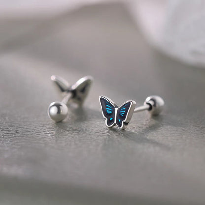 D廠【YC2211E】S999足銀蝴蝶螺絲耳環做舊文藝復古簡約獨特養耳洞耳飾 25.03-4