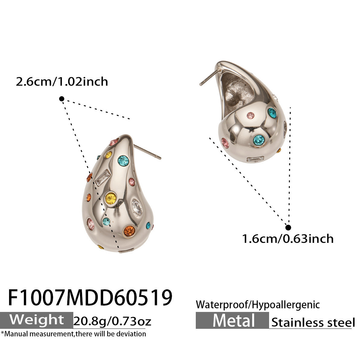 B廠【F1007】歐美新款INS小眾貝珠水鑽水滴形耳環幾何鏤空不鏽鋼鍍18k真金耳飾
 26.05-4