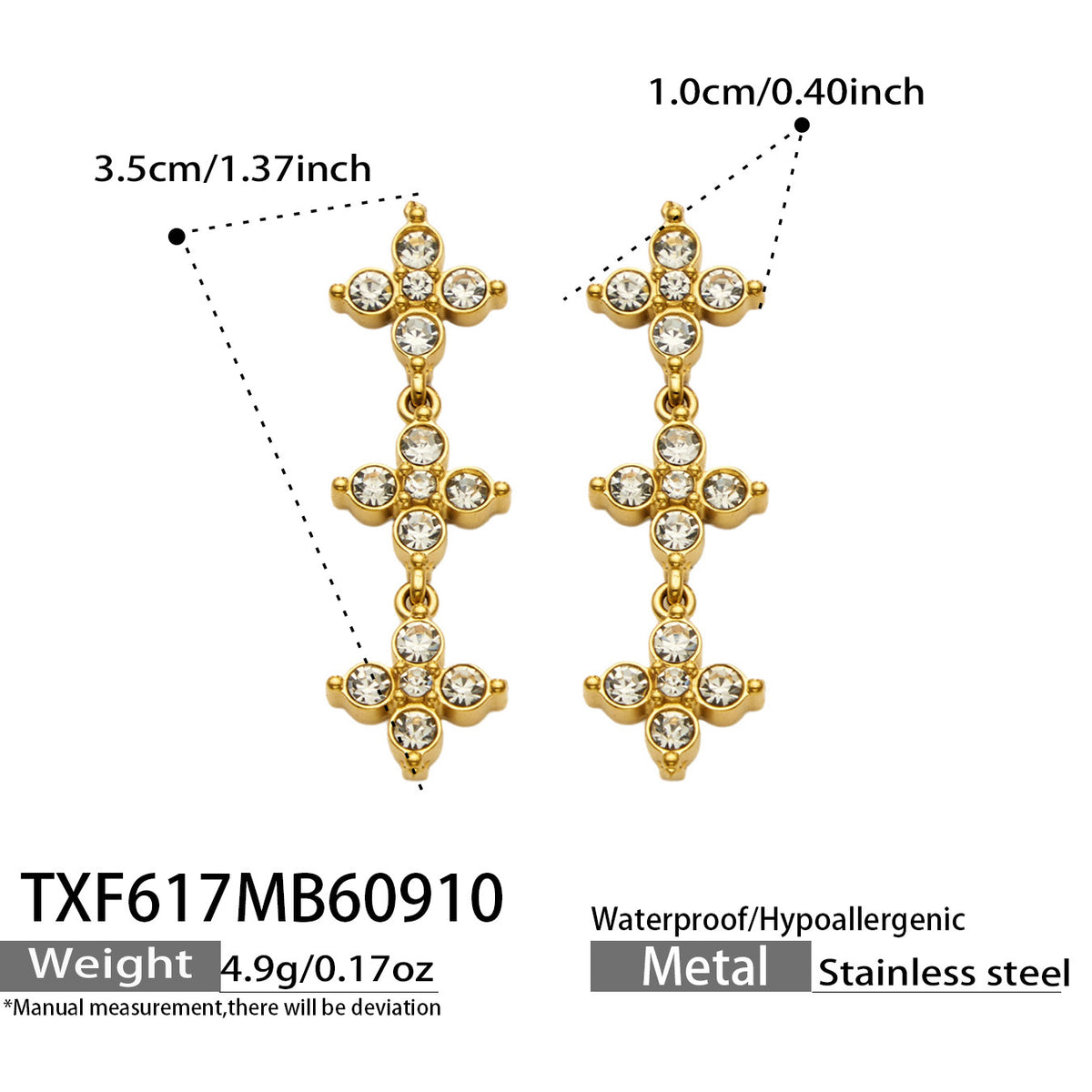 B廠【TXP617】跨境時尚四瓣花鋯石鈦鋼PVD真空電鍍小眾高級鎖骨鏈耳環手鍊組合
 26.09-3