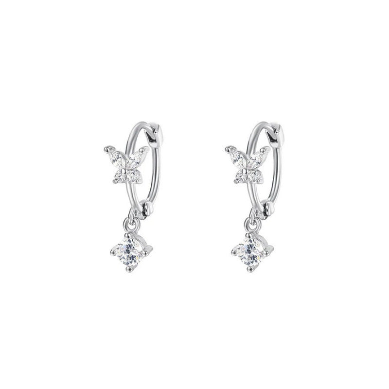E廠【XDQ10015E】S999純銀韓系超閃蝴蝶耳扣女小眾高級感鋯石流蘇ins耳環耳飾
 25.11-4