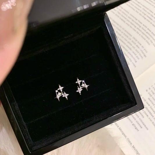 E廠【XDQ10675E】小眾設計S925純銀四芒星耳環女精緻氣質鑲鋯石星星時尚耳環潮
 26.04-3