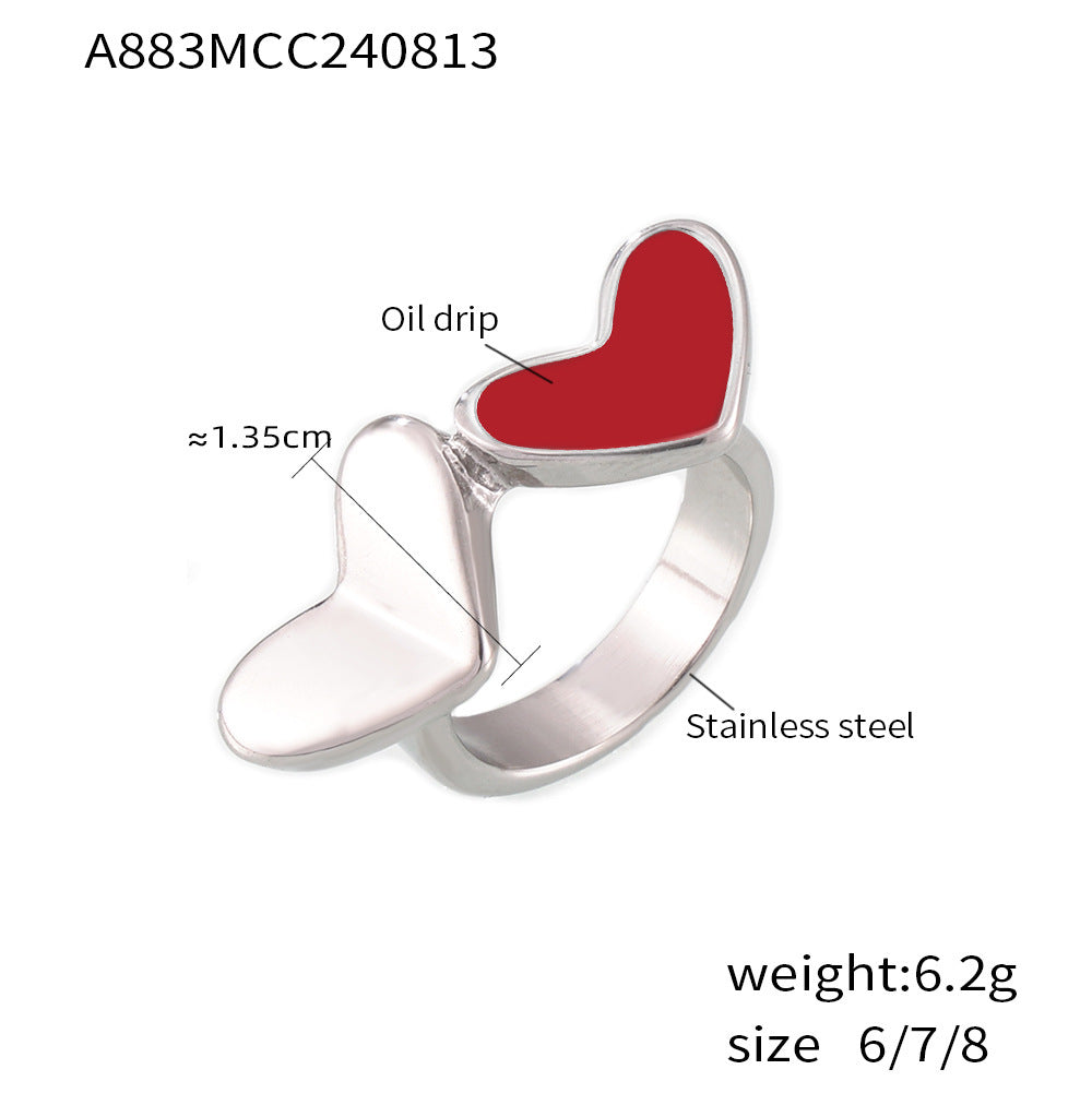 B廠【A883】法式marka心心相印彩釉食指戒小眾ins風不銹鋼鍍18K真金戒指 24.08-3