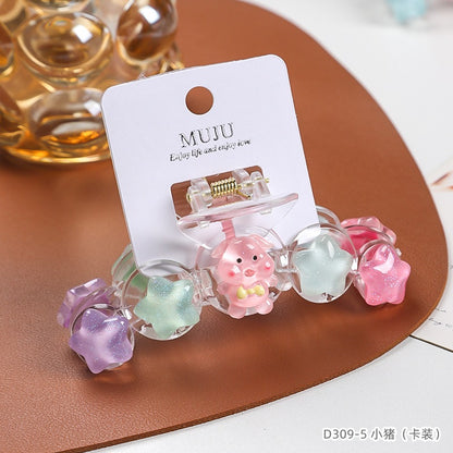 C廠【D309】【卡裝】可愛卡通星星抓夾韓系少女彩色甜美髮夾後腦勺鯊魚夾髮飾 25.05-3「C廠-單筆結帳需滿，NT$500出貨(不含運費)」