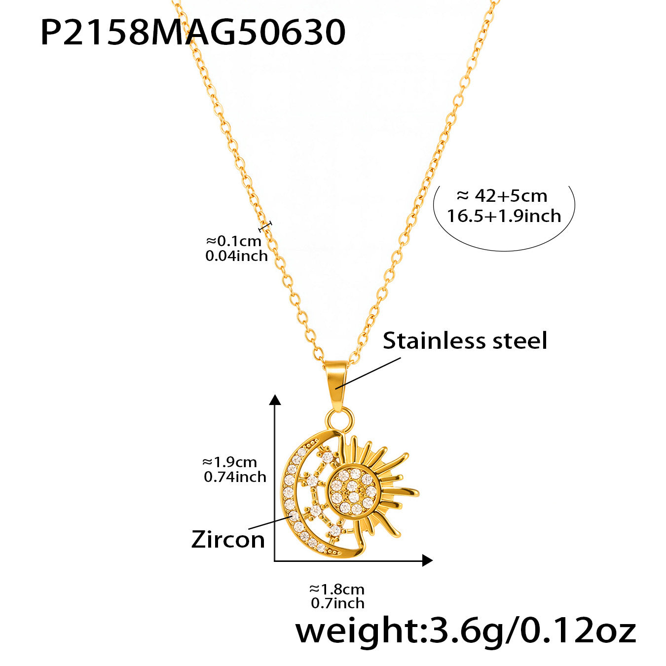 B廠【P2158】超閃5A鋯石太陽月亮吊墜鎖骨項鍊雙層疊戴不鏽鋼18k鍍真金 25.07-2