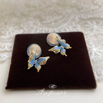 A廠【6167】【蝶群】幻彩蝴蝶琺瑯滴釉手工彩繪925銀針鍍14K新款耳飾耳環 25.06-1