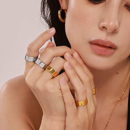 B廠【A777】歐美風極簡切面戒指朋克冷淡風指環不銹鋼電鍍真金保色飾品 25.03-1