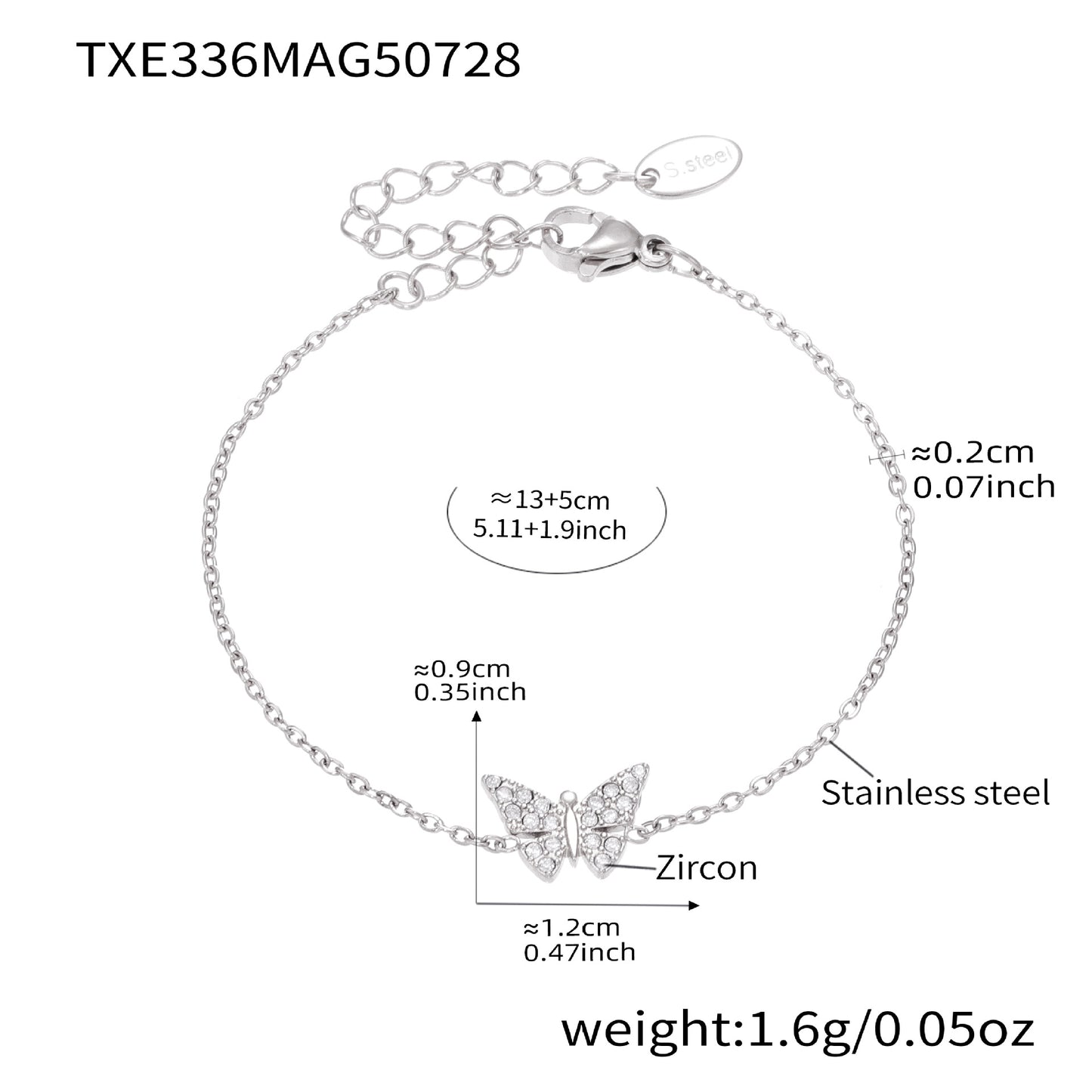 B廠【TXP336】夏季新款蝴蝶造型項鍊手鍊手鍊套組鑲嵌5A鋯石設計感不鏽鋼材質 25.08-1