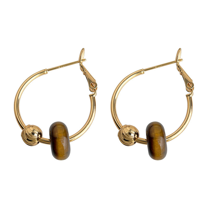 A廠【7113】文藝復古天然石虎眼石圓形幾何銀針高級感耳環女圈新款耳環
 25.11-3