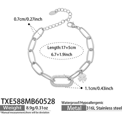 B廠【TXP588】歐美熱銷款粗鏈鎖扣幸運草滿鑽鋯石不銹鋼項鍊手鍊個性高質感套裝
 26.06-1