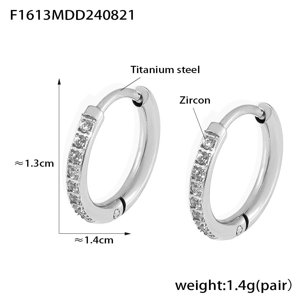 B廠【F1613】跨國新款素圈鑲鋯石耳環不掉色鈦鋼PVD鍍金小眾設計圓形耳環飾品 24.08-5