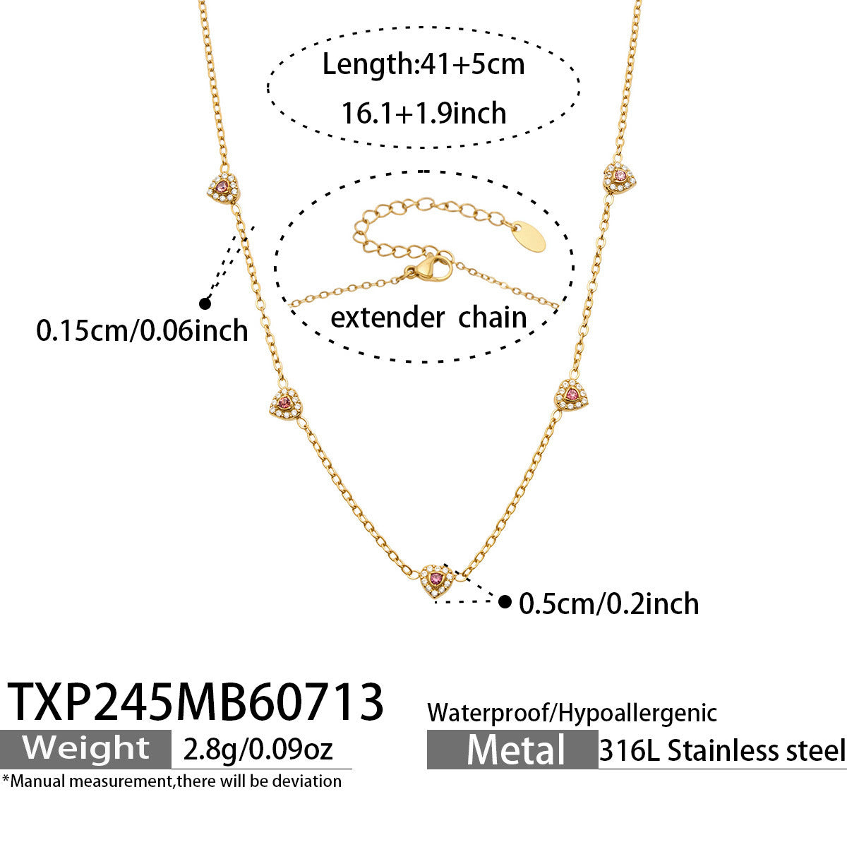B廠【TXP245】歐美新款不銹鋼鍍18k金 多巴胺系列滿鋯石愛心吊墜項鍊手鍊女飾品
 26.07-4