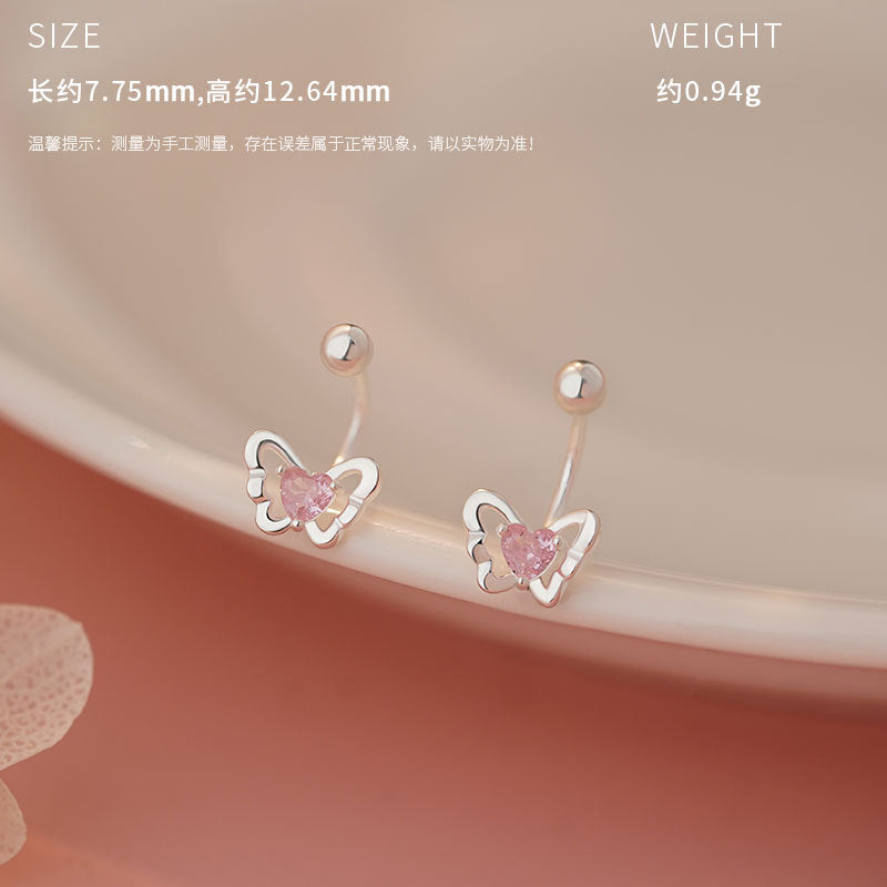E廠【YC8744E】原創S999足銀粉心摩登蝴蝶時尚流行ins甜美可愛小眾耳飾 25.04-1