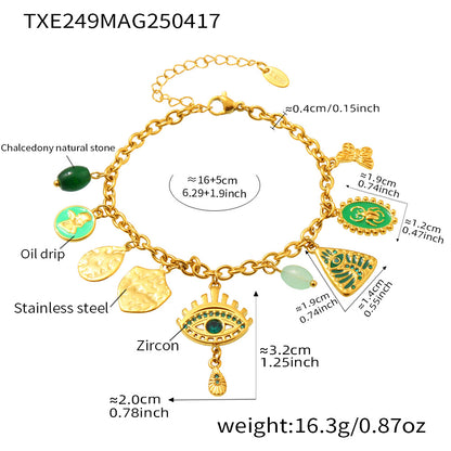 B廠【TXP249】歐美不銹鋼惡魔之眼鑲鋯石多配件天然石吊墜項鍊手鍊套裝女 25.04-4