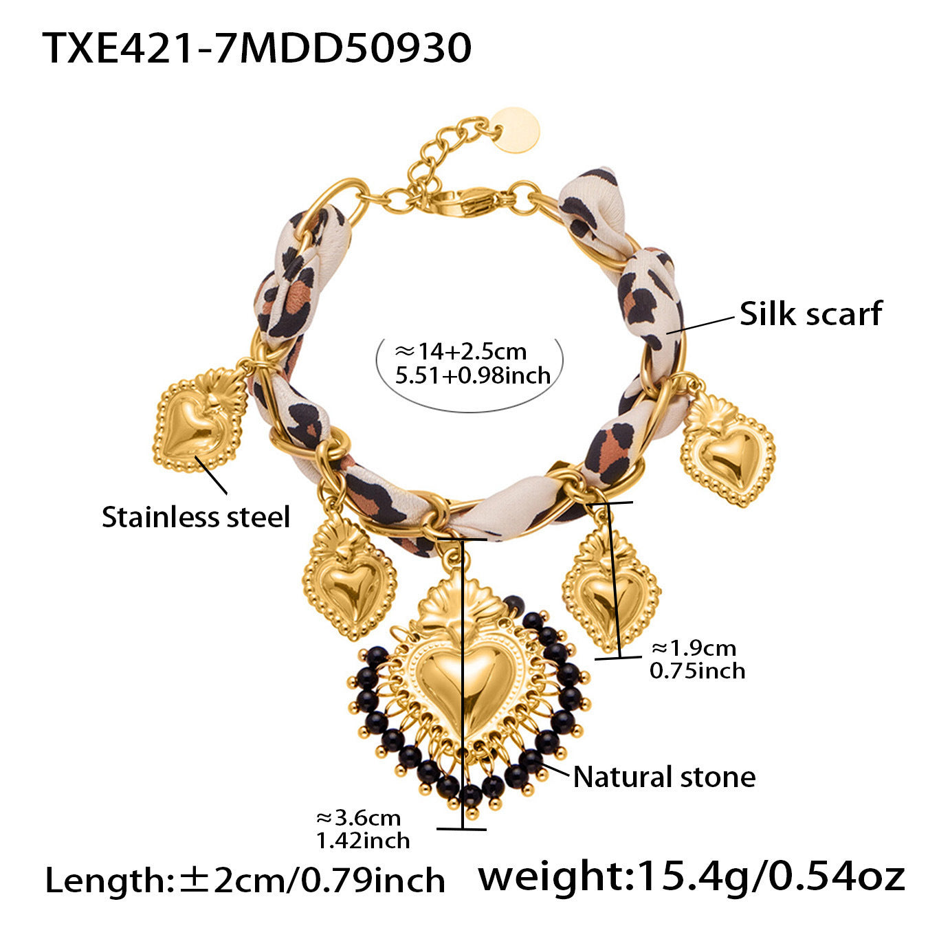 B廠【TXP421】歐美復古絲巾不銹鋼多愛心吊墜項鍊手鍊設計小眾首飾套裝女
 25.10-3