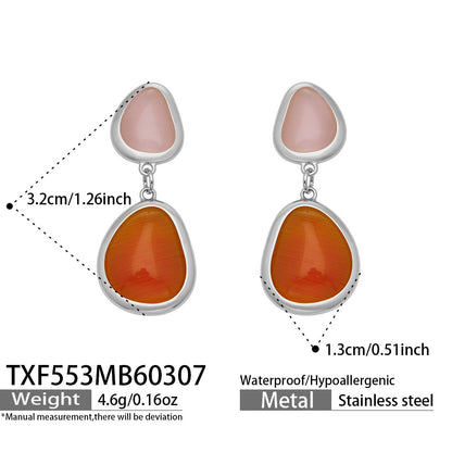 B廠【TXP553】歐美輕奢橢圓貓眼石項鍊手鍊耳環不鏽鋼鍍18k金首飾套裝
 26.10-4
