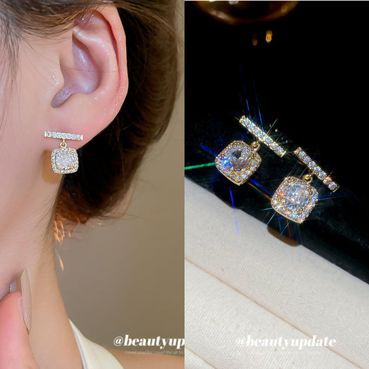 A廠【HE25825】18k真金電鍍925銀針鋯石方形耳環輕奢高級感耳環女精緻時尚百搭耳飾 25.04-3