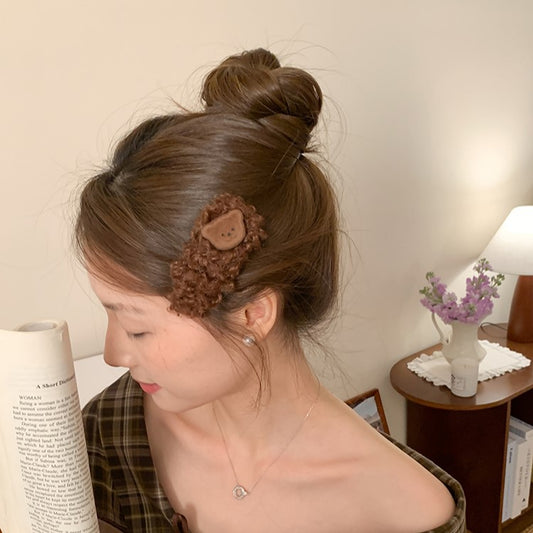 C廠【B27-6】韓國可愛羊羔毛小熊髮夾瀏海夾bb夾頭飾女甜美減齡側邊夾髮卡髮飾
 25.12-3