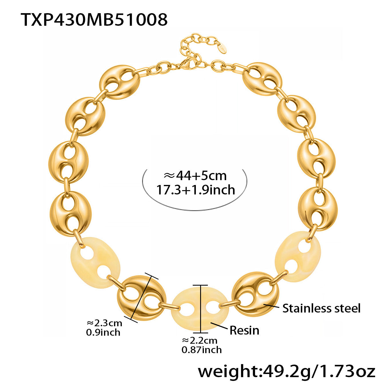 B廠【TXP430】不銹鋼豬鼻子樹脂項鍊多色時尚手工鍊鍍18k金項鍊手鍊耳環
 25.10-3