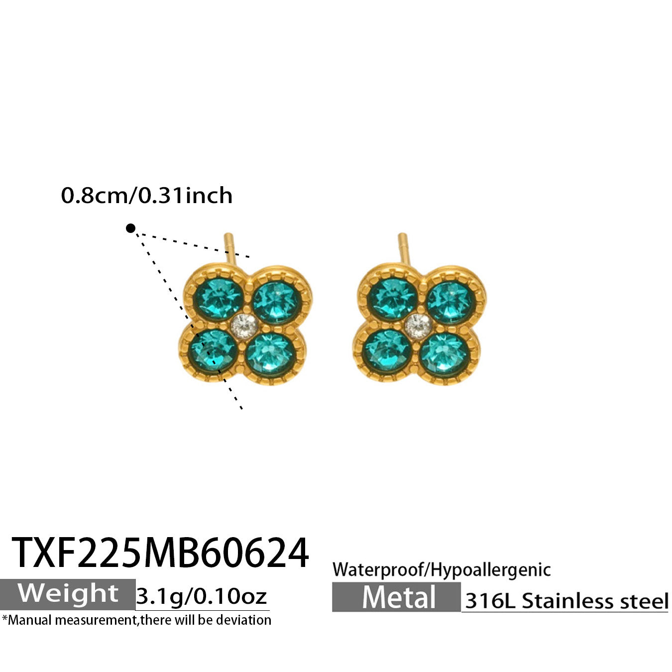 B廠【TXP225】跨境時尚花朵鑲水鑽耳釘ins小眾精緻女士項鍊首飾套裝不銹鋼飾品 26.07-1