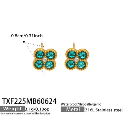B廠【TXP225】跨境時尚花朵鑲水鑽耳釘ins小眾精緻女士項鍊首飾套裝不銹鋼飾品 26.07-1