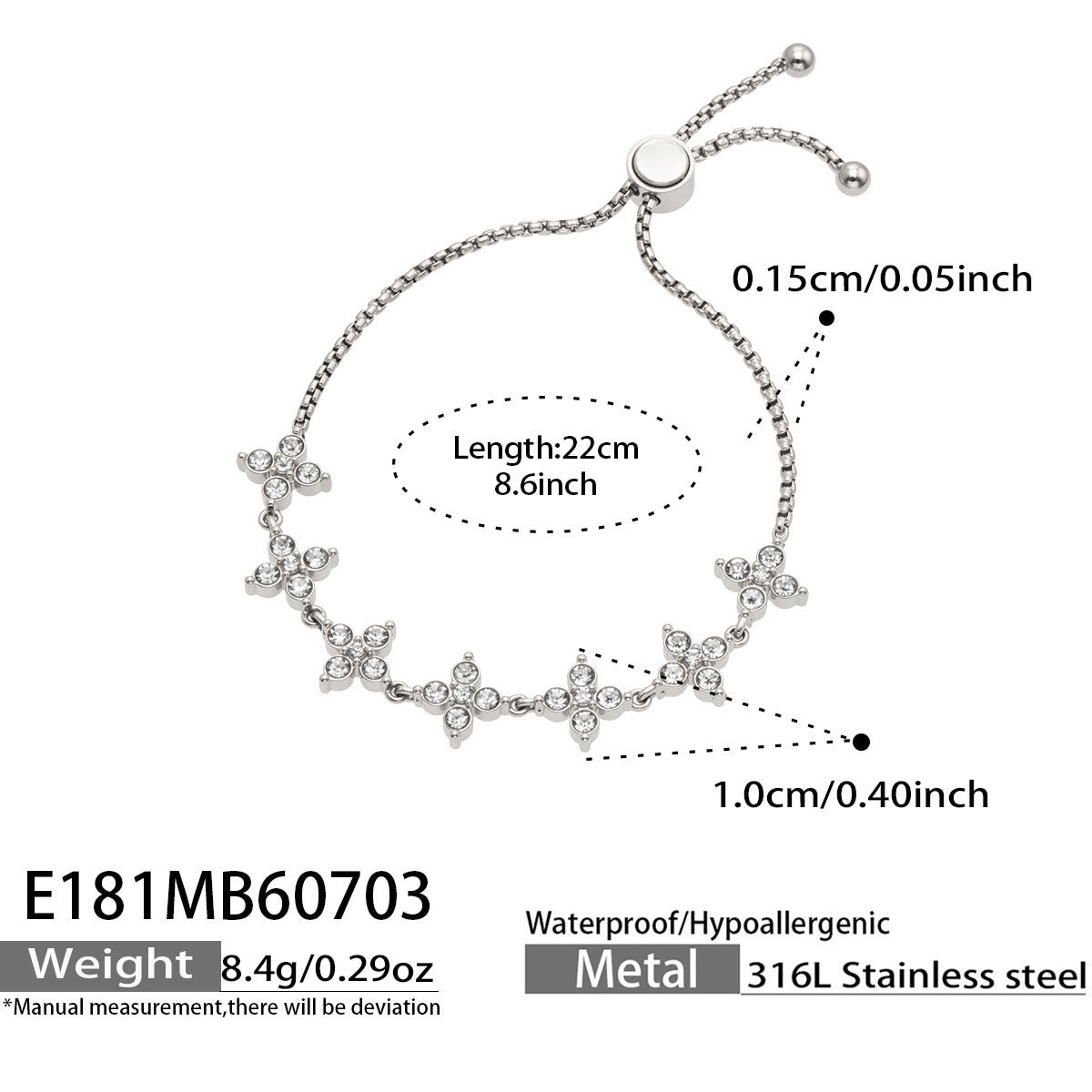 B廠【E181】法式新款輕奢鑲超閃水鑽鈦鋼鍍金高級感抽拉式不褪色女手鍊手飾 26.07-2