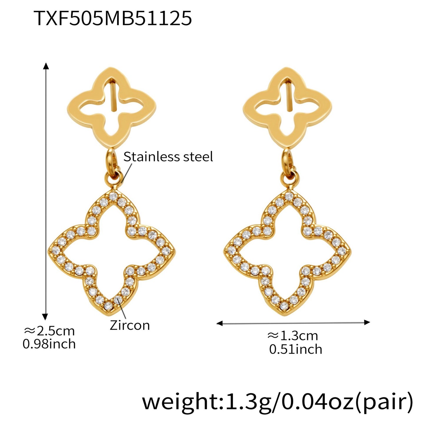 B廠【TXP505】不銹鋼鏤空花朵滿鑽鋯石耳環戒指項鍊簡約輕奢首飾組鍍18k真金
 25.12-1