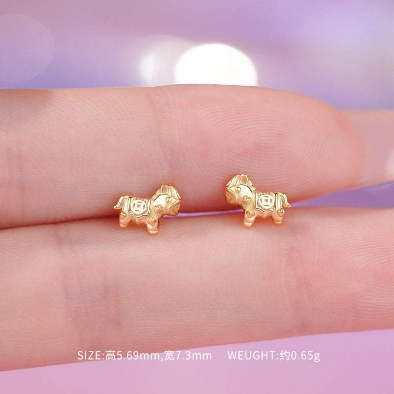 E廠【YC5194E】原創S999足銀萌馬納吉本命年生蕭馬錢幣耳環福氣中式耳飾
 25.10-3