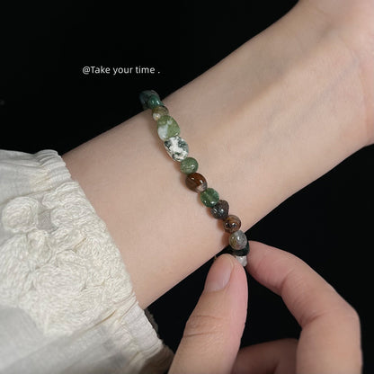 A廠【6572】文藝復古國潮天然石水草石手工手鍊景區度假新飾品手飾 25.08-3