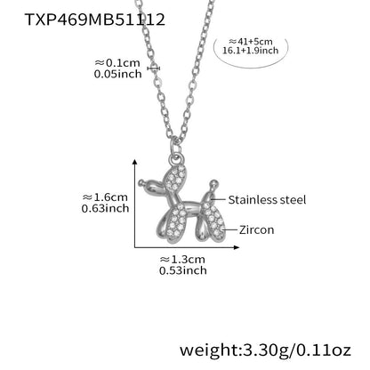 B廠【TXP469】微鑲鋯石氣球狗可愛吊墜項鍊女士時尚輕奢個性鎖骨鏈不銹鋼
 25.11-3
