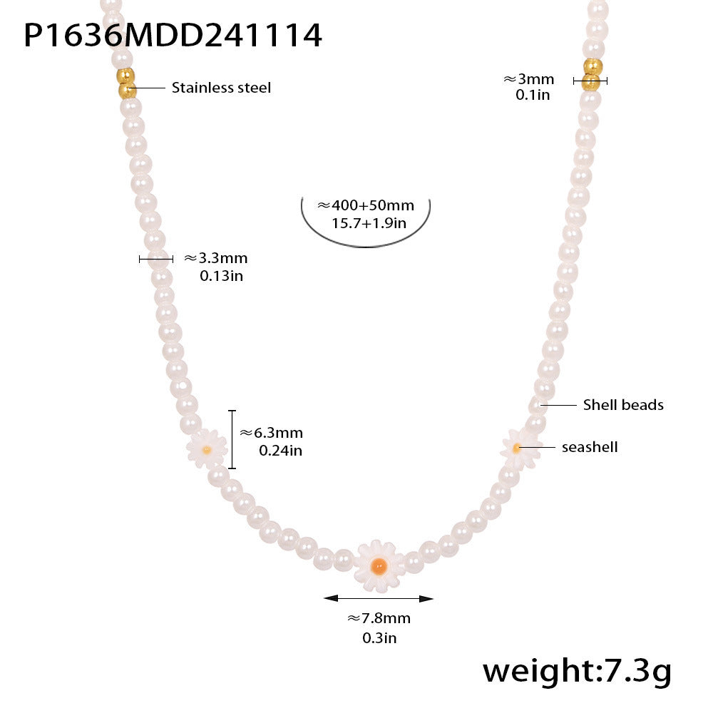 B廠【P1636】貝珠小雛菊手工串珠鎖骨項鍊女田園風花朵配件首飾 24.11-5