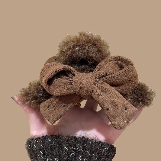 C廠【Y1045】波點蝴蝶結毛絨抓夾女獨特漂亮鯊魚夾2025新款高級感盤髮夾頭飾
 26.01-1