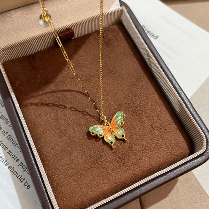 E廠【DQ0599N】S925純銀彩色琺瑯蝴蝶項鍊女小眾精緻高級感漸層蝴蝶鎖骨鏈潮
 25.09-1