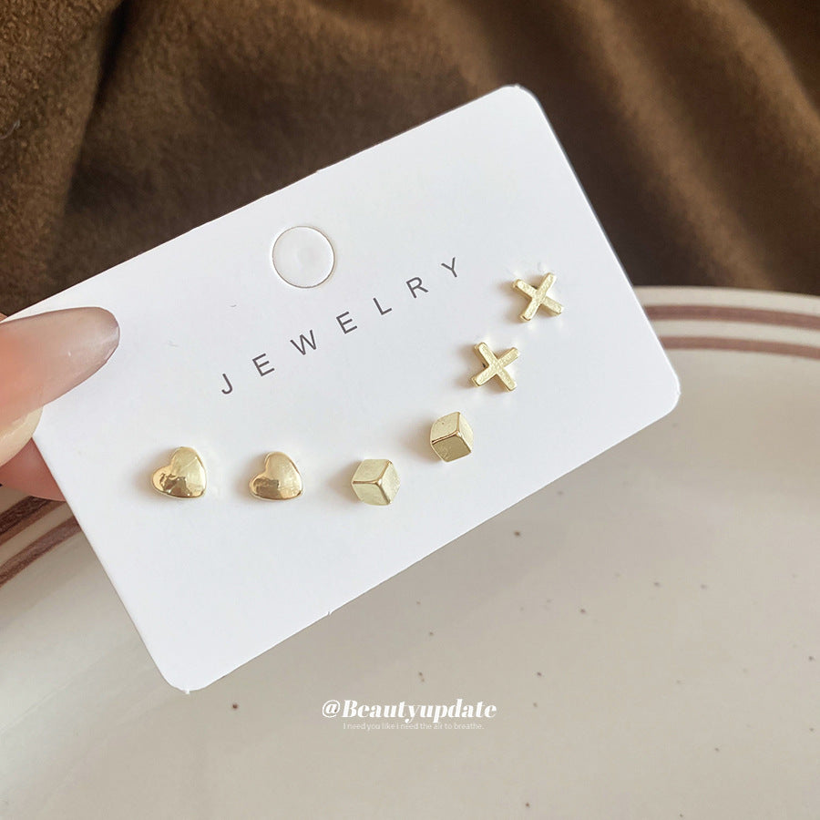 A廠【HE29309】925銀針愛心方形耳環套裝精緻簡約日常通勤百搭耳環輕奢高級感耳飾女
 25.11-2