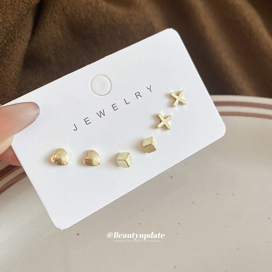 A廠【HE29309】925銀針愛心方形耳環套裝精緻簡約日常通勤百搭耳環輕奢高級感耳飾女
 25.11-2