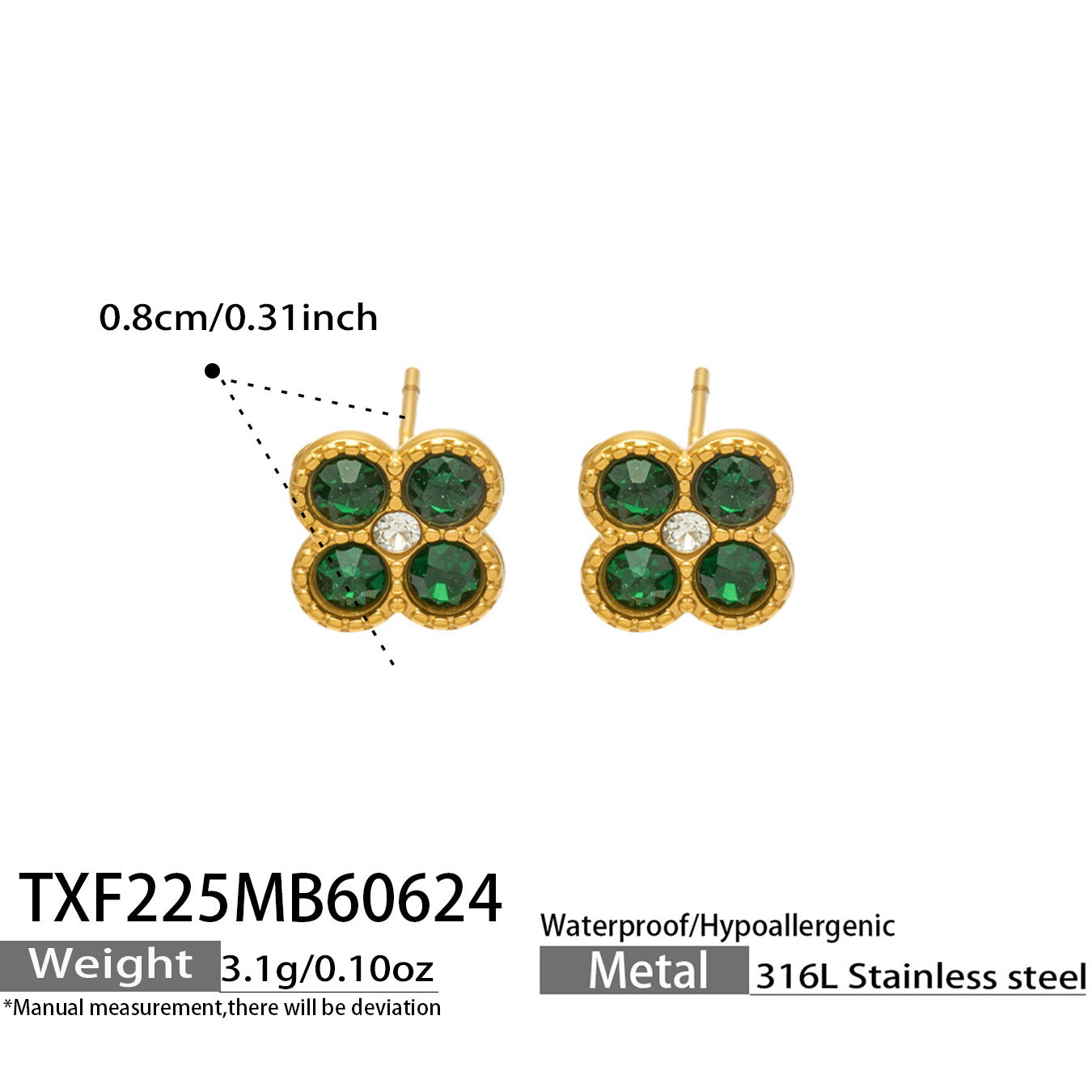 B廠【TXP225】跨境時尚花朵鑲水鑽耳釘ins小眾精緻女士項鍊首飾套裝不銹鋼飾品 26.07-1