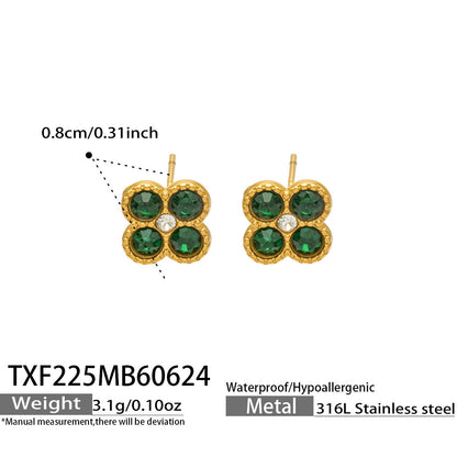 B廠【TXP225】跨境時尚花朵鑲水鑽耳釘ins小眾精緻女士項鍊首飾套裝不銹鋼飾品 26.07-1