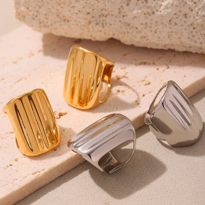 B廠【A739】ins誇張設計戒指不銹鋼材質鍍18k真金錘紋寬面開口調節指環 25.05-3