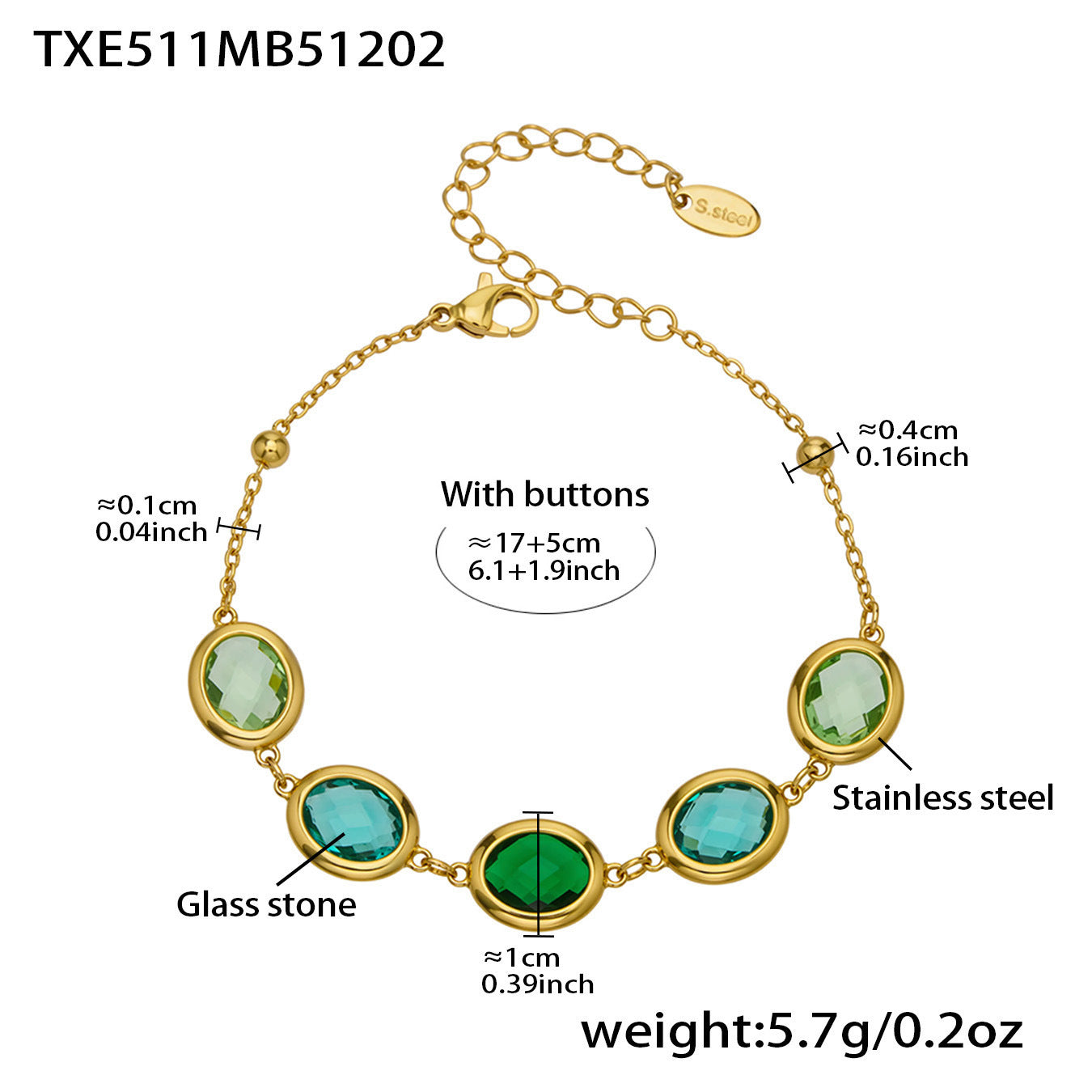 B廠【TXP511】不鏽鋼幾何橢圓切面玻璃石包邊項鍊手鍊耳環組鍍18k金跨國首飾
 25.12-2