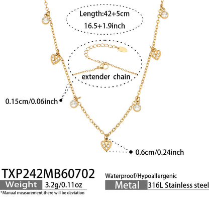 B廠【TXP240】輕奢ins風愛心方塊吊墜不銹鋼鍍18k金 鑲鋯石手鍊項鍊女飾品套裝 26.07-2