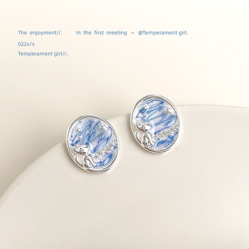 A廠【6191】【海域星空】~設計師款琺瑯滴釉925銀針微鑲鋯石新款耳飾耳環
 25.11-3